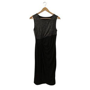 3/$25 ❥Jessica Sleeveless Silver Metallic Black Knee Length Stretch Dress Size 4